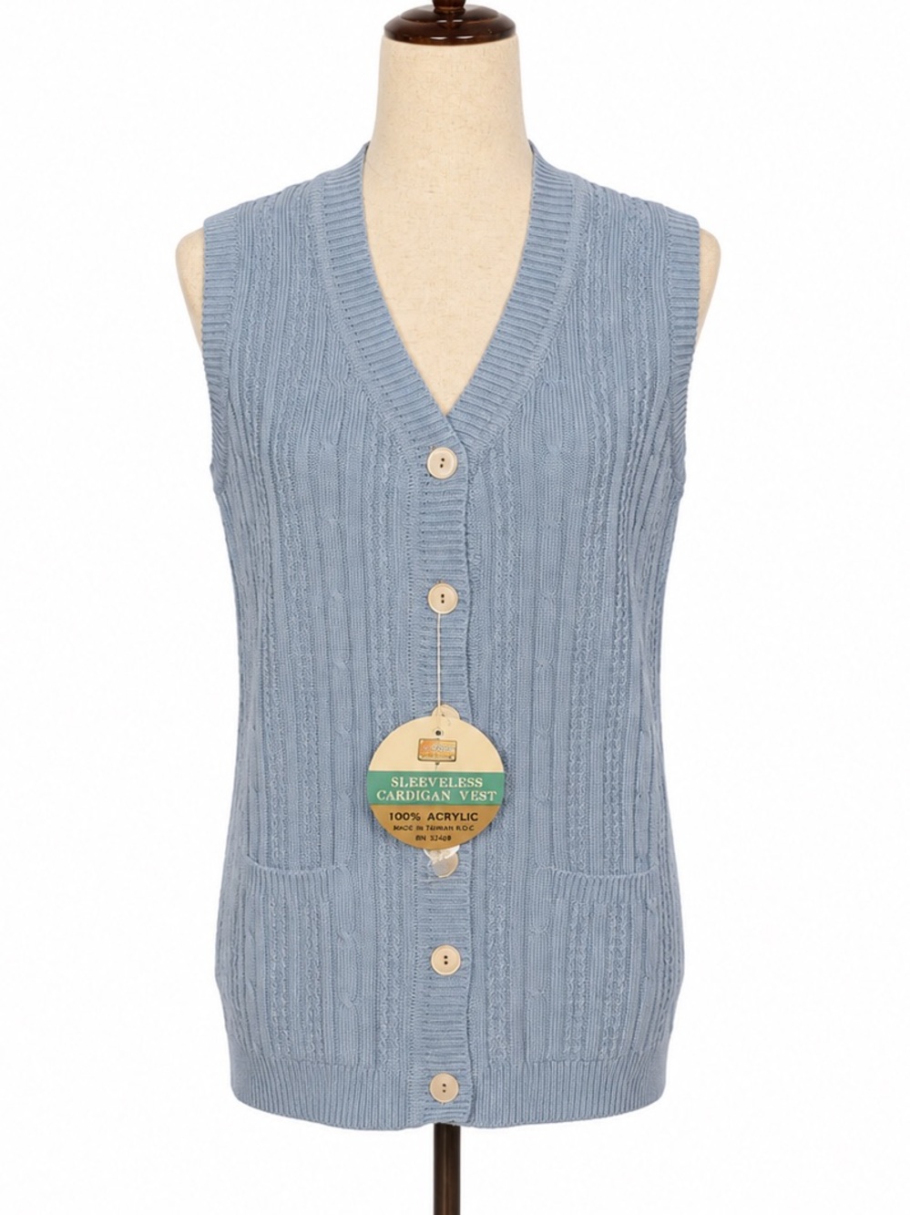 NOS Vintage Kmart acrylic sweater button down vest- cardigan.  Light blue. S/M